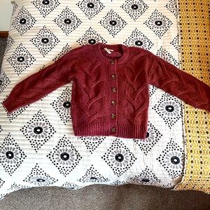 Madewell Cable Ashmont Cardigan Sweater (Heather Tulip)